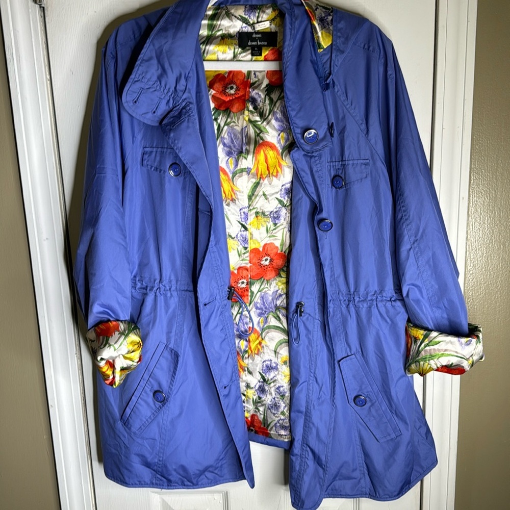 Dennis Basso Floral Lined Removable Hood Jacket Size X-Large